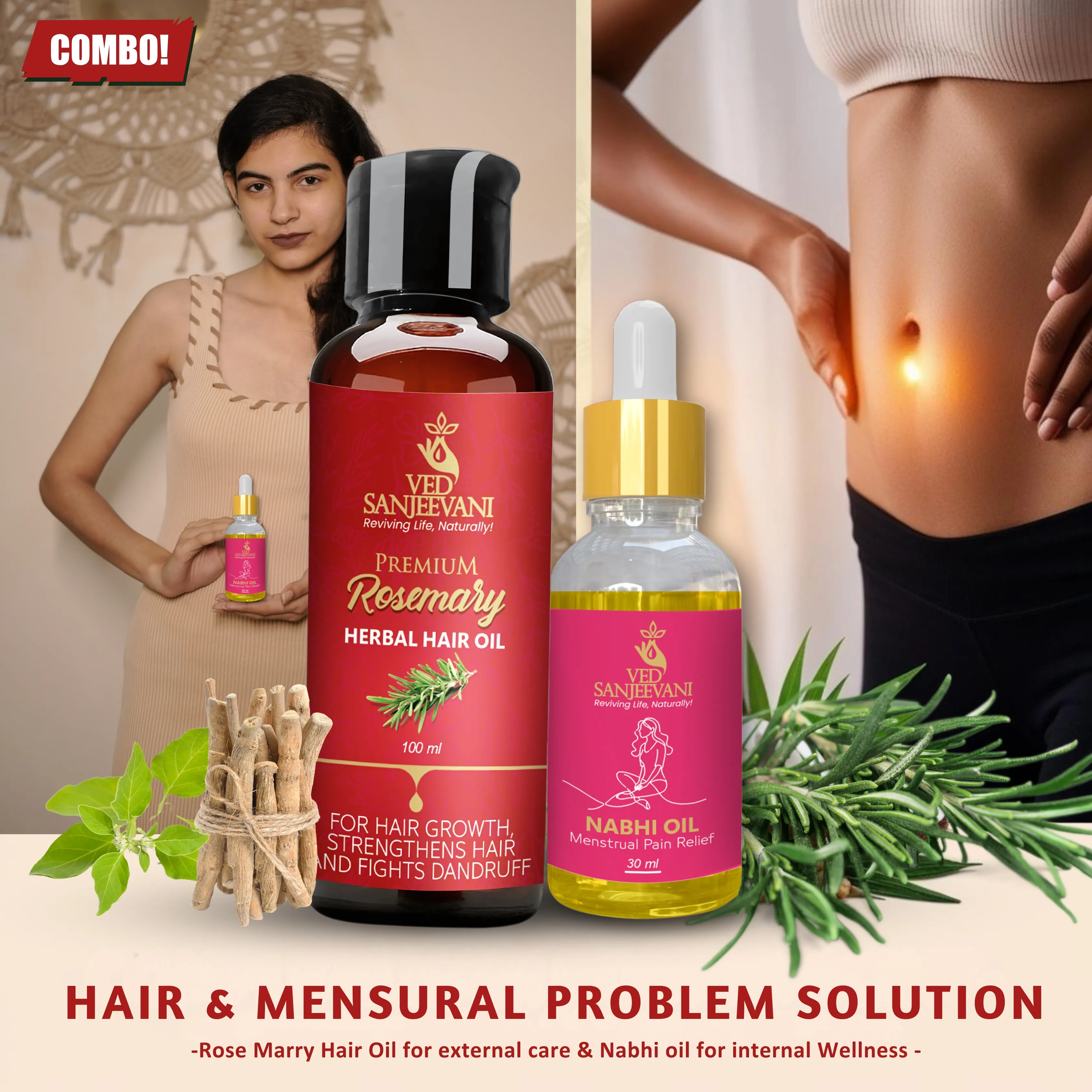 COMBO – Rosemary Hair Oil + Menstrual Pain Relief Nabhi Oil - Image 4
